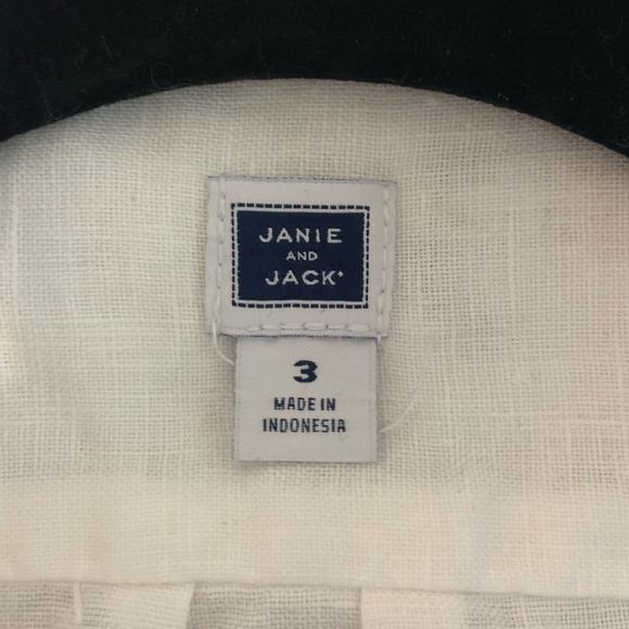 JANIE AND JACK 100% Linen Shirt Kids Size 3 White Button Up Long Sleeve - Picture 6 of 10